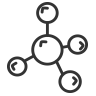 Molecule-style icon representing thermal self-healing properties.